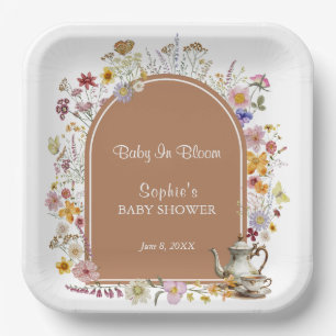 Tea Party Rustic Baby In Bloom Baby Shower Paper Plate