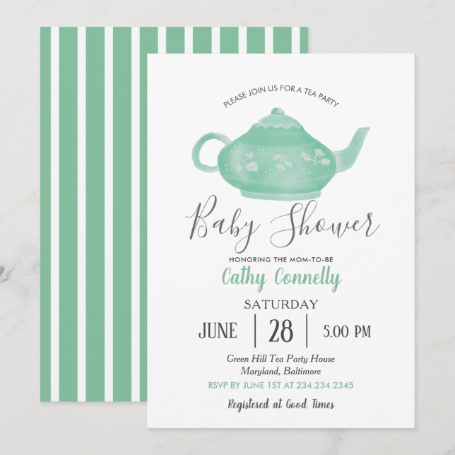 Tea Party Shabby Chic Baby Shower Invitation (Front/Back)