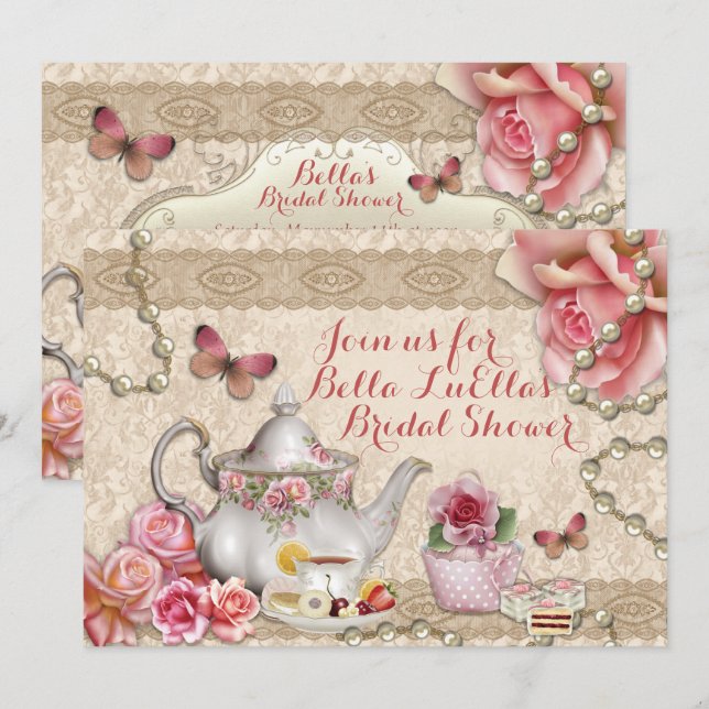 Tea Party Shower Birthday Invitations (Front/Back)