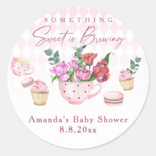 Tea Party Something Sweet is Brewing Baby shower Classic Round Sticker