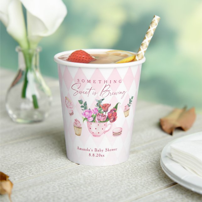 Tea Party Something Sweet is Brewing Baby shower Paper Cups (Insitu)