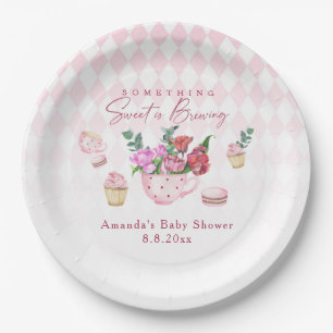 Tea Party Something Sweet is Brewing Baby shower Paper Plate