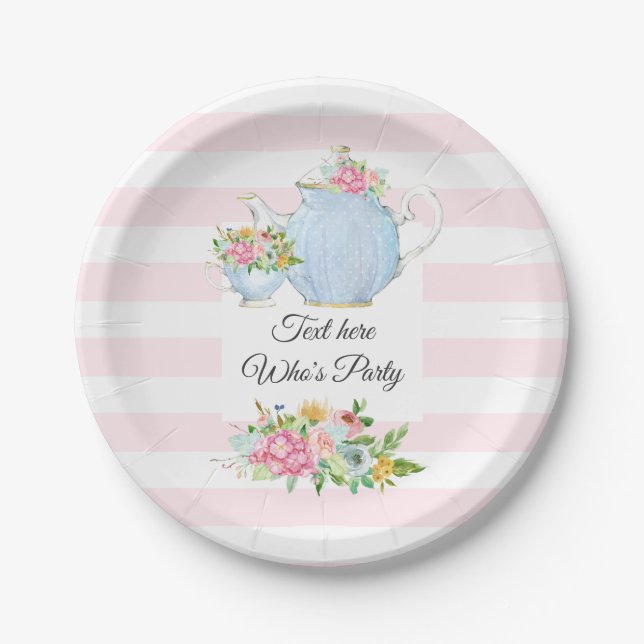 tea party, spring floral, flower Paper Plate (Front)