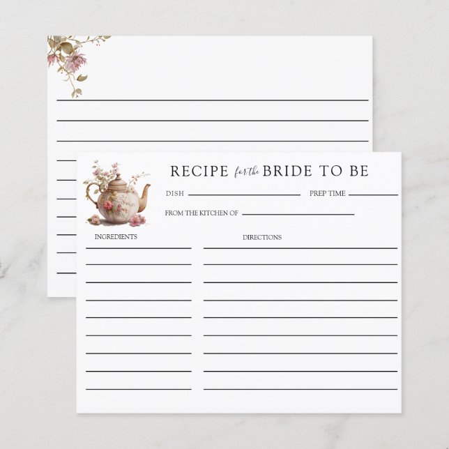 Tea Party | Tea Bridal Shower | Recipe cards (Front/Back)