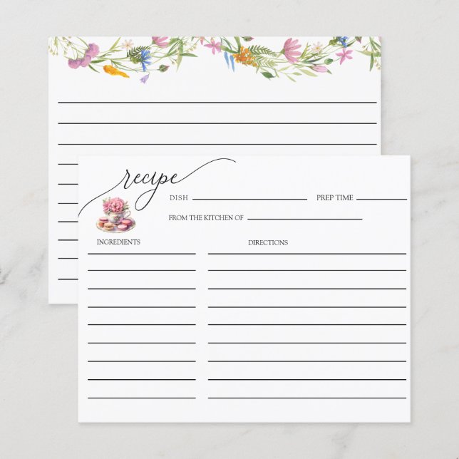 Tea Party | Tea Bridal Shower | Recipe cards (Front/Back)