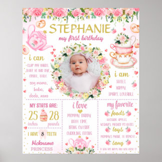 Tea Party Tea for two birthday chalkboard 1065 Poster