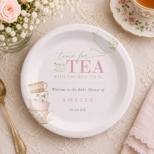 Tea Party Tea with The Mum-to-be Girl Baby Shower Paper Plate