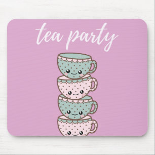 Tea Party Teacups Pink Mouse Mat