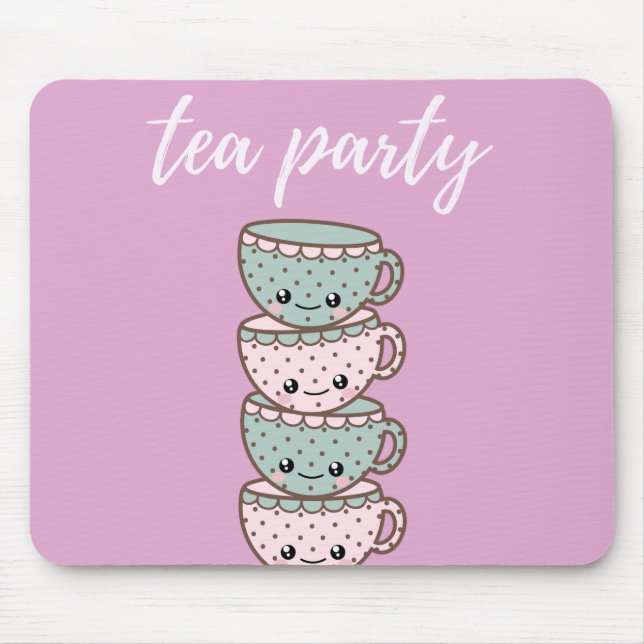 Tea Party Teacups Pink Mouse Mat (Front)