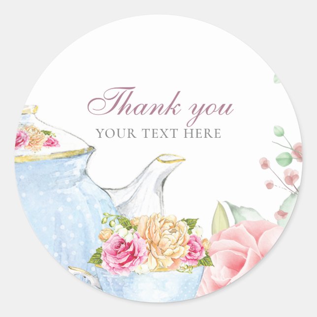 Tea Party Thank you Classic Round Sticker (Front)