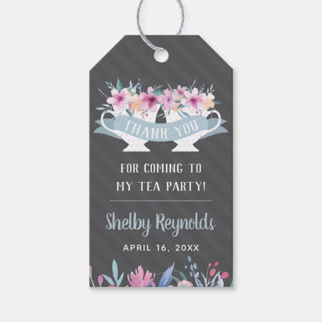 Tea Party Thank You Favour Tag with Flowers (Front)