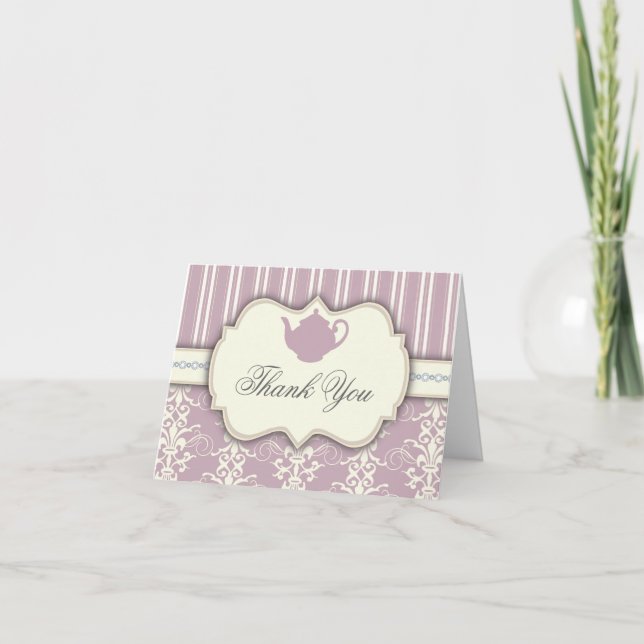 Tea Party Vintage Damask Thank You Card (Front)