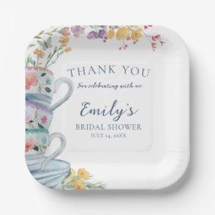 Tea Party Watercolor Floral Bridal Shower Paper Plate