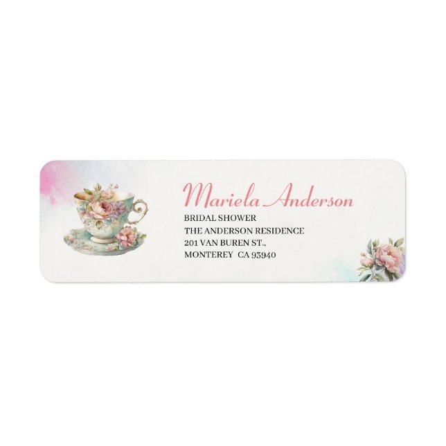 Tea Party Watercolor pink gold  bridal shower (Front)