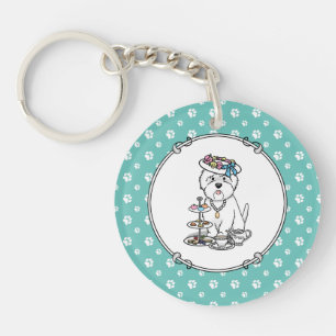 Tea Party Westie Dog West Highland White Terrier Key Ring
