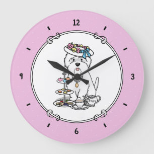 Tea Party Westie Dog West Highland White Terrier Large Clock
