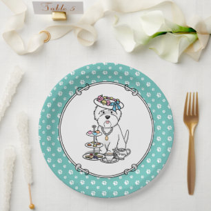 Tea Party Westie Dog West Highland White Terrier Paper Plate