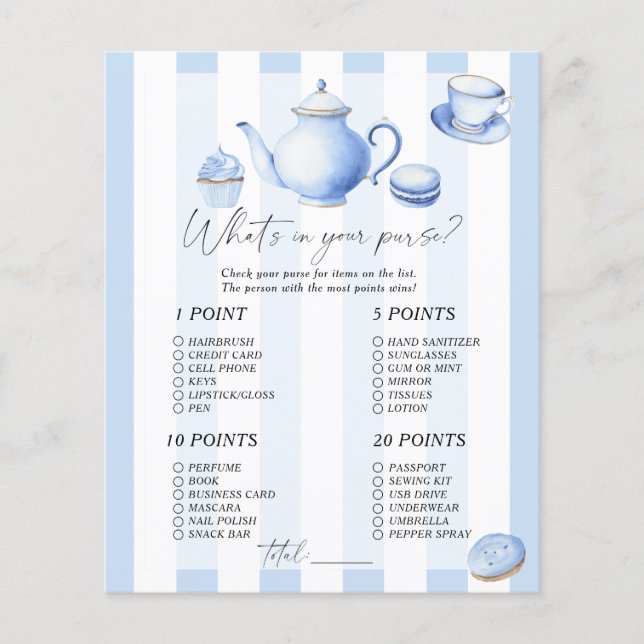 Tea party - What's in your purse game (Front)