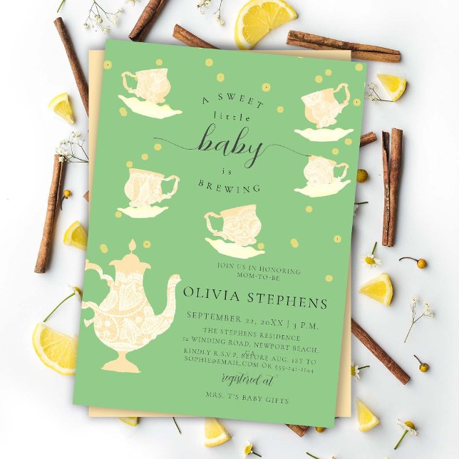 Tea Party Whimsical Yellow Boho Lace Baby Shower Invitation (Creator Uploaded)