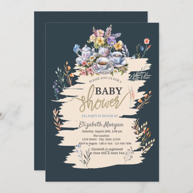 Tea Party Wildflower Meadow Baby Shower Invitation (Front/Back)
