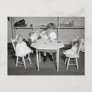 Tea Party with Dolls, 1923 Postcard