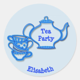 Tea Party with Kettle and Cups Classic Round Sticker