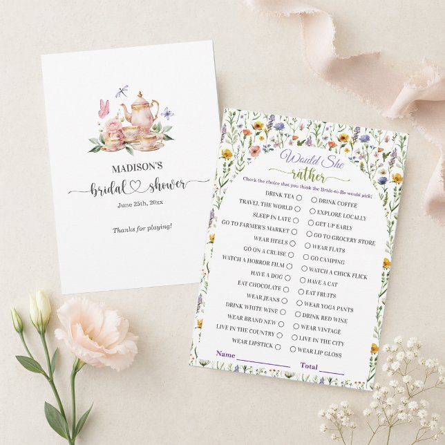 Tea Party Would She Rather Bridal Shower Game Invitation (Creator Uploaded)