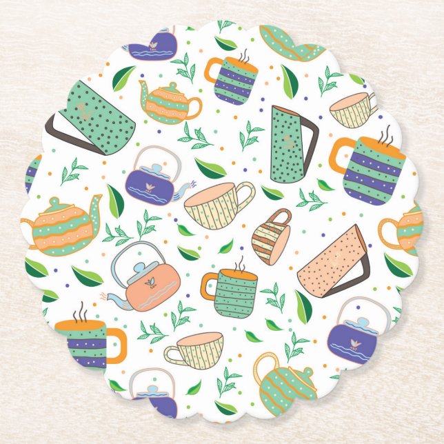 tea pattern paper coaster (Front)