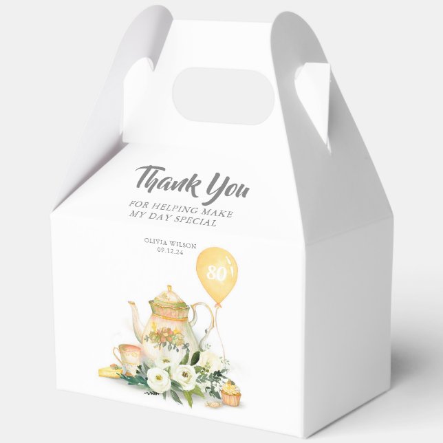 Tea Pot and Yellow Flowers Elegant Thank You Favour Box (Front)