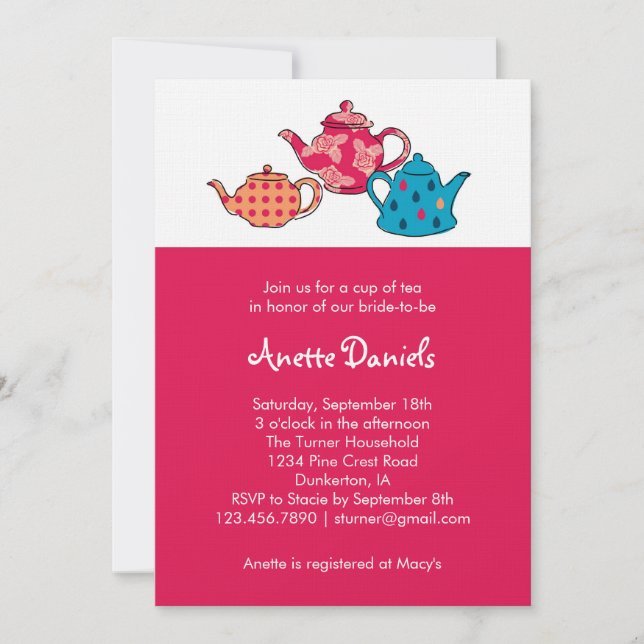 Tea Pot Bridal Shower Invitation (Front)