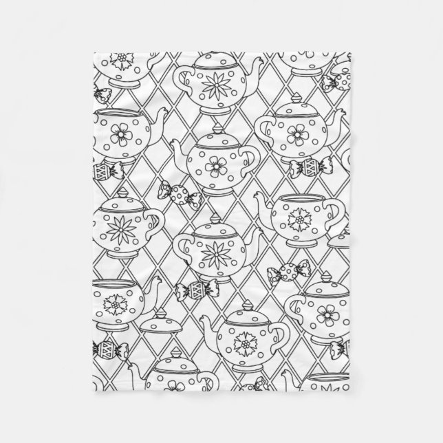 Tea Pot Doodle Fleece Blanket (Front)
