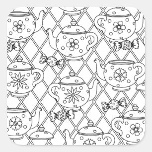 Tea Pot Doodle Square Sticker