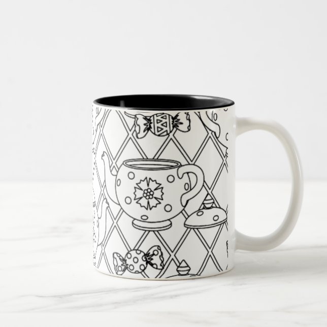 Tea Pot Doodle Two-Tone Coffee Mug (Right)