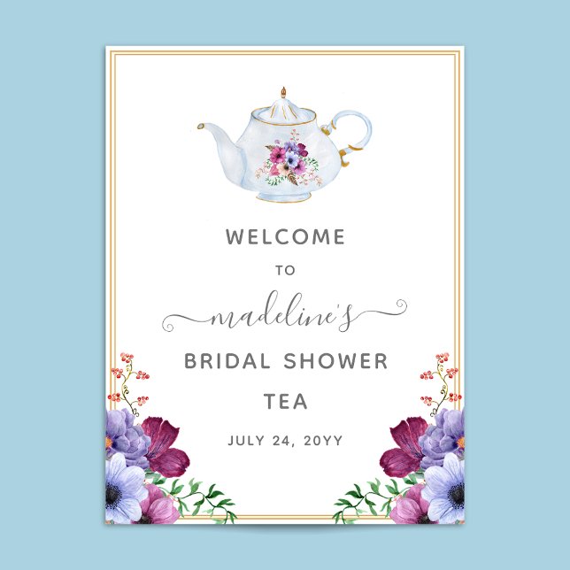 Tea Pot Floral Bridal Shower Welcome Poster (Creator Uploaded)