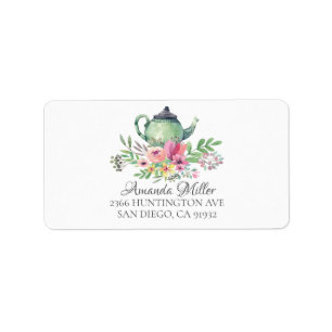 Tea Pot Floral Return Address Label