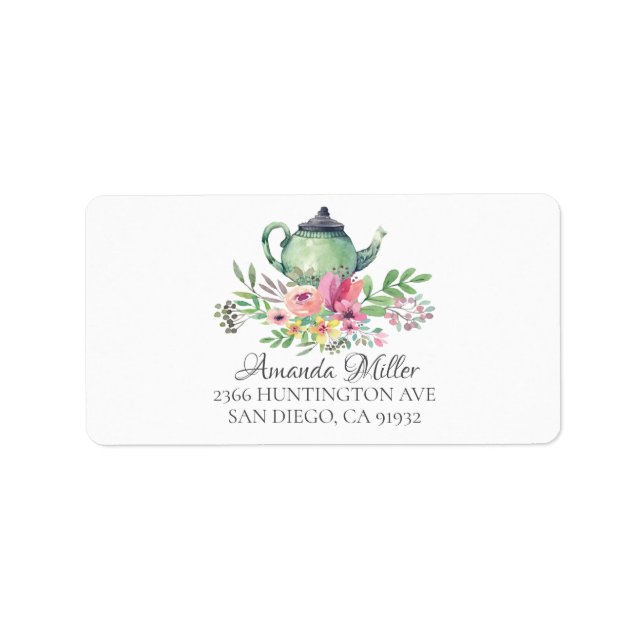 Tea Pot Floral Return Address Label (Front)