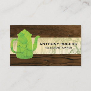 Tea Pot Green Leaf Wood Trim Loyalty Card