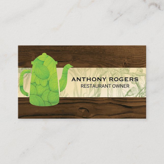Tea Pot | Green Leaf Wood Trim Loyalty Card (Front)