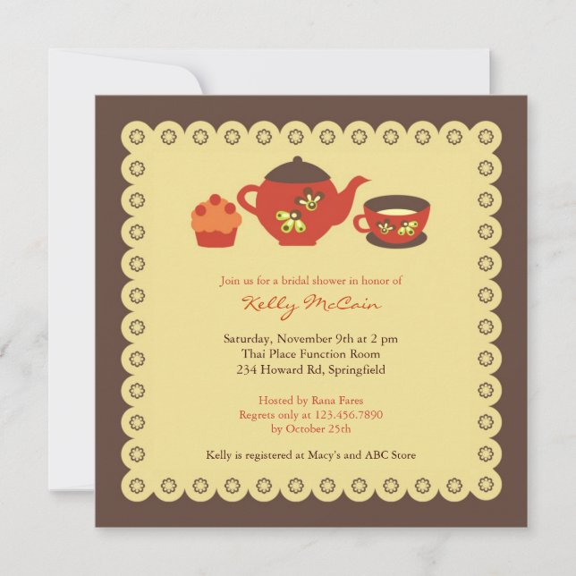Tea Pot Party Bridal Shower Flat Invitation (Front)
