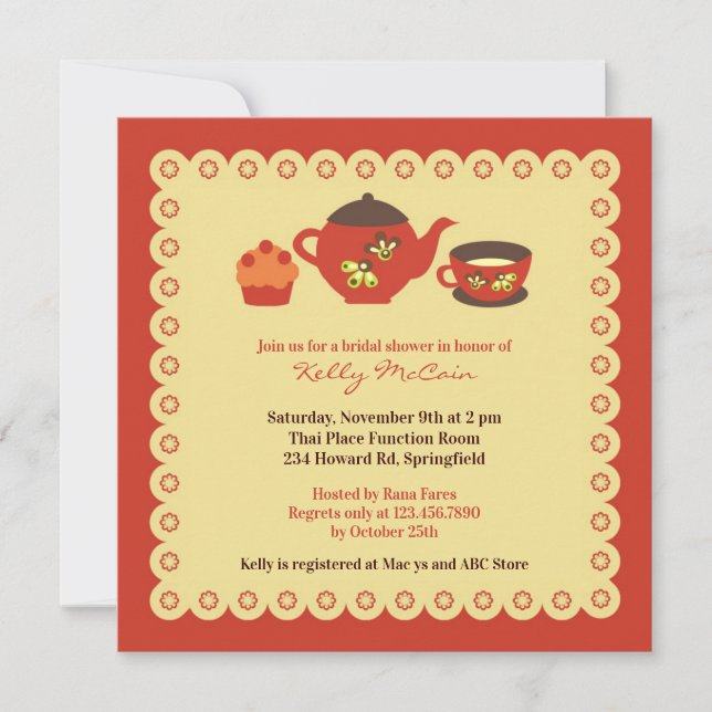 Tea Pot Party Bridal Shower Flat Invitation (Front)