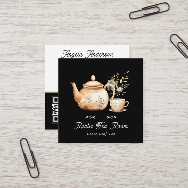 Tea Pot Tea Room  Square Business Card (Front/Back In Situ)