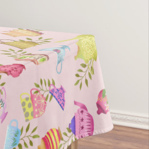 Tea Pots and Cups Pink Tablecloth