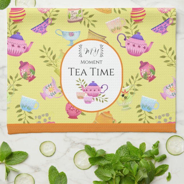 Tea Pots and Cups Yellow Towel (Folded)