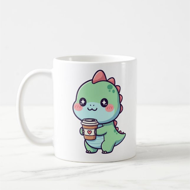 Tea-Rex – Cute Dinosaur with Coffee Coffee Mug (Left)
