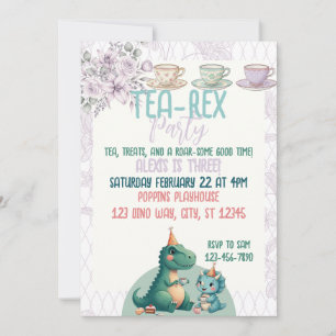 Tea-Rex Dinosaur Birthday Tea Party Invitation