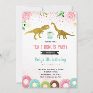 Tea rex doughnut girl party invitation