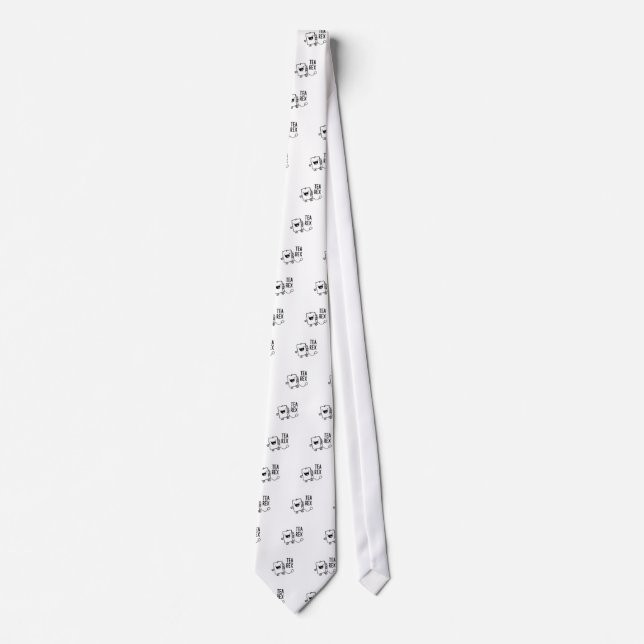 Tea Rex Tea Bag Funny Pun Cartoon Tie (Front)