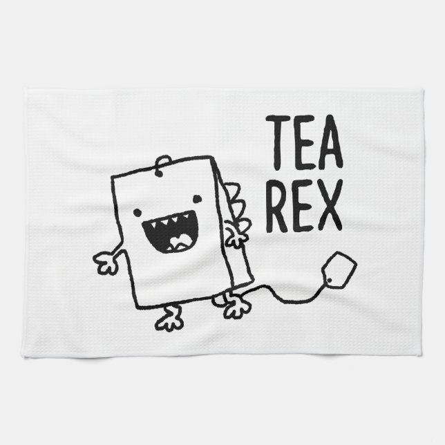 Tea Rex Tea Bag Funny Pun Cartoon Towel (Horizontal)