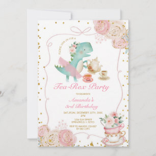 Tea-Rex Tutu Party Pink 3rd Birthday Invitation