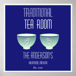 Tea Room Sign Elegant Hand Drawn Flowered Teacups